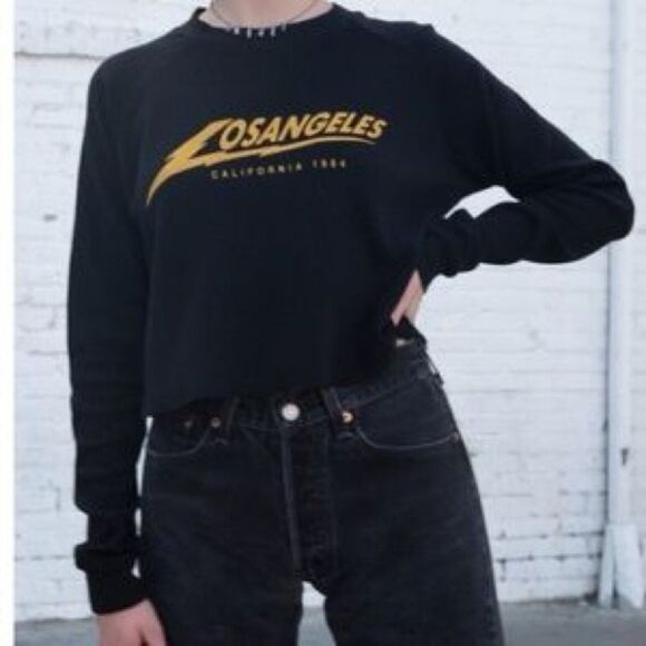 J. Galt Brandy Melville Black Los Angeles Lightning Bolt Graphic Top One Size - Picture 1 of 15